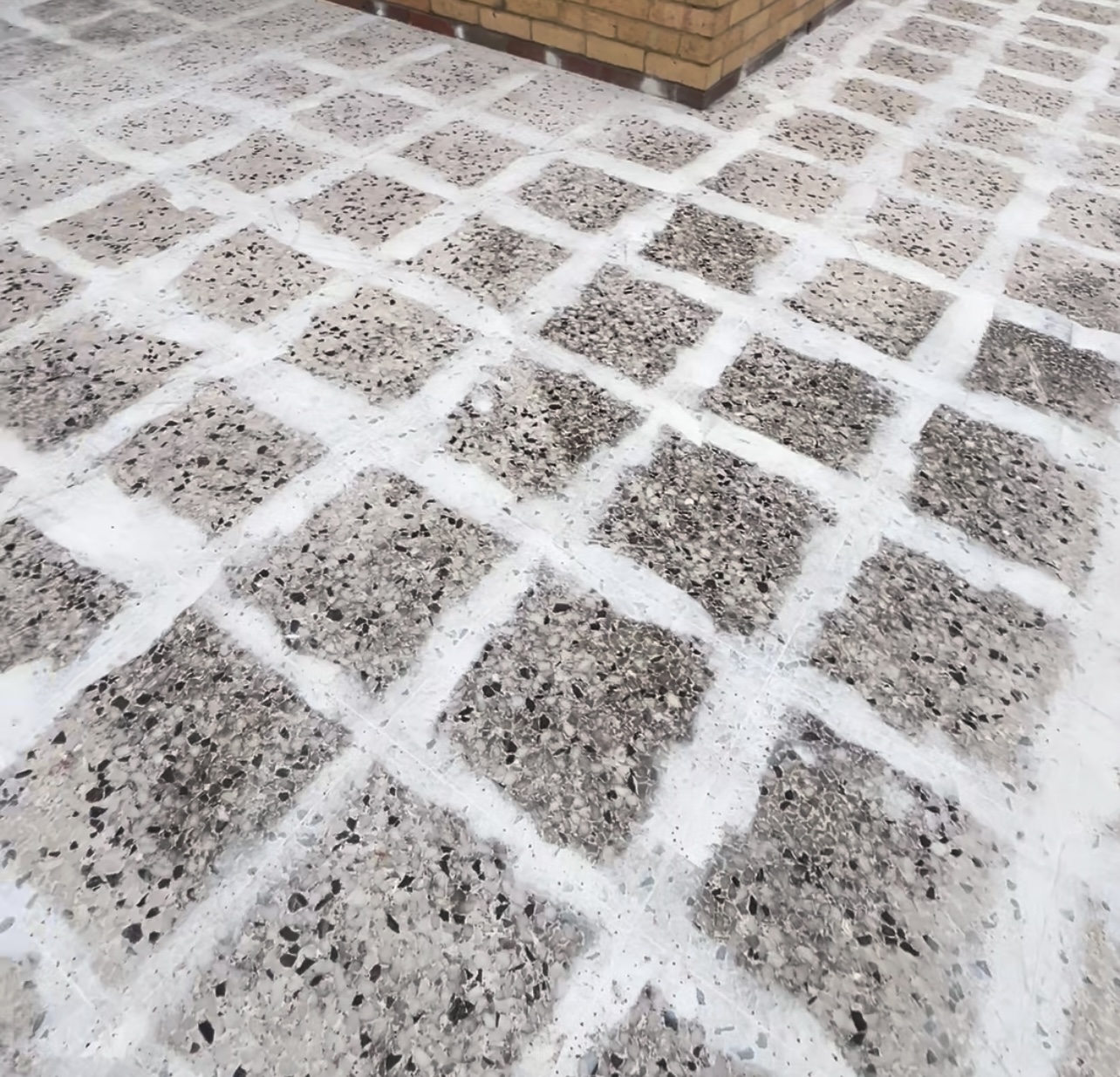 Dull terrazzo floor before professional restoration by Claraseal Melbourne
